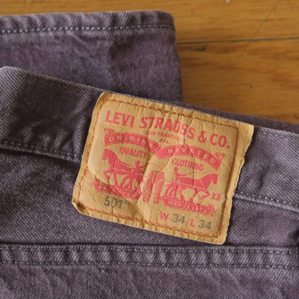 Levi's 501 Jeans Mens Purple White Oak Cone Denim Straight Leg 34x34 Heritage